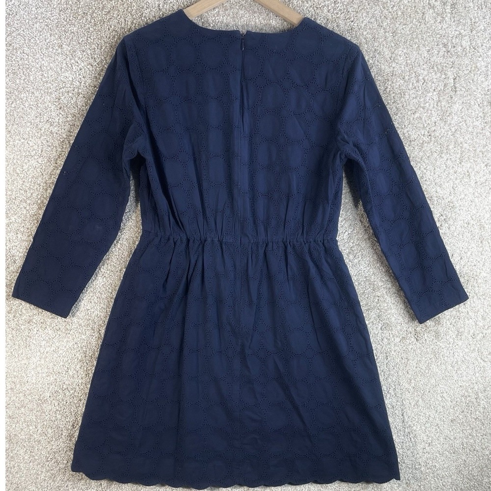 J.Crew Dress Womens 6 Navy Blue Eyelet Cotton V-Neck Long Sleeve H8471 - Picture 2 of 7